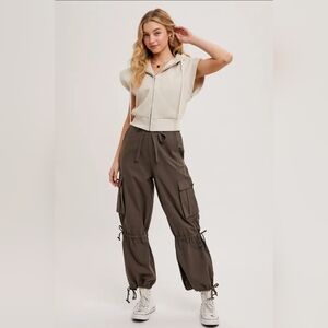 High-Rise Drawstring Cargo Wide Leg Pants